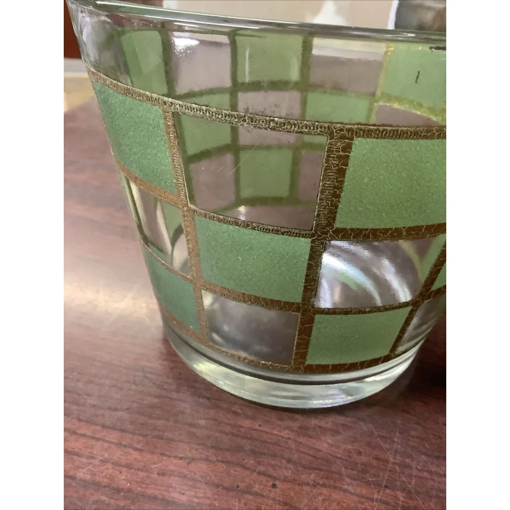 Culver 22K Gold Green Ice Bucket 4.75” MCM Vintage